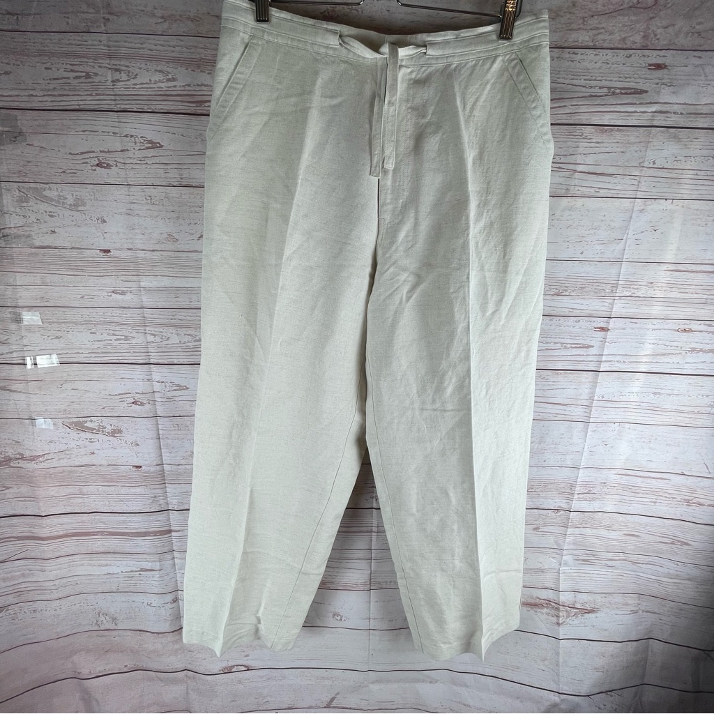 Cubavera Pants Sz L Elastic Drawstring Straight Leg Linen Blend Casual Beige